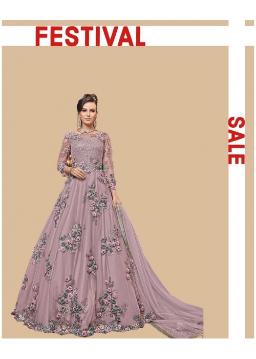 Flaunt Your Rich And Elegant Taste Wearing This Heavy Designer Floor Length Suit In Lilac Color